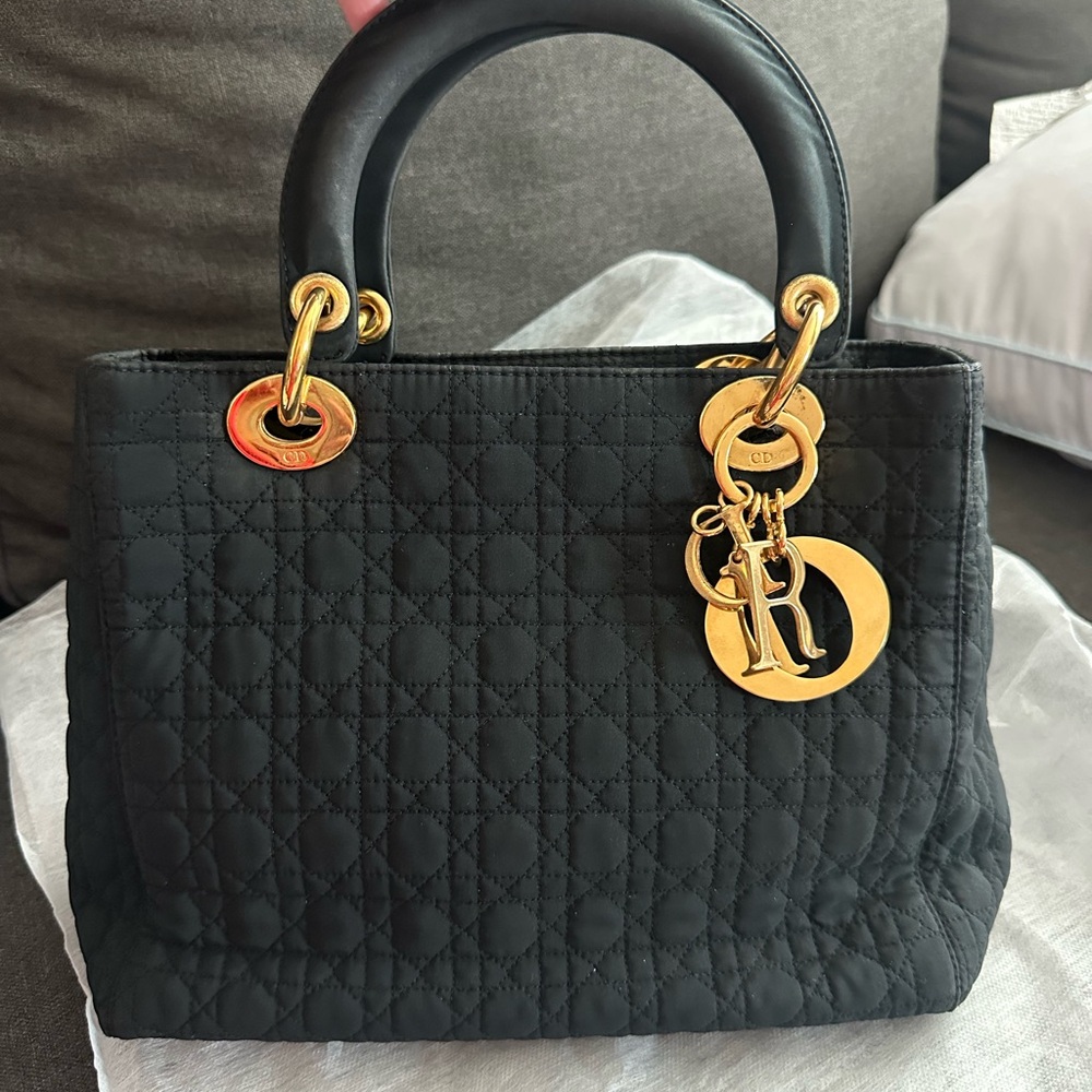 “Pre-Loved” Lady Dior Black Quilted Handbag W/A-Certificate firm on price